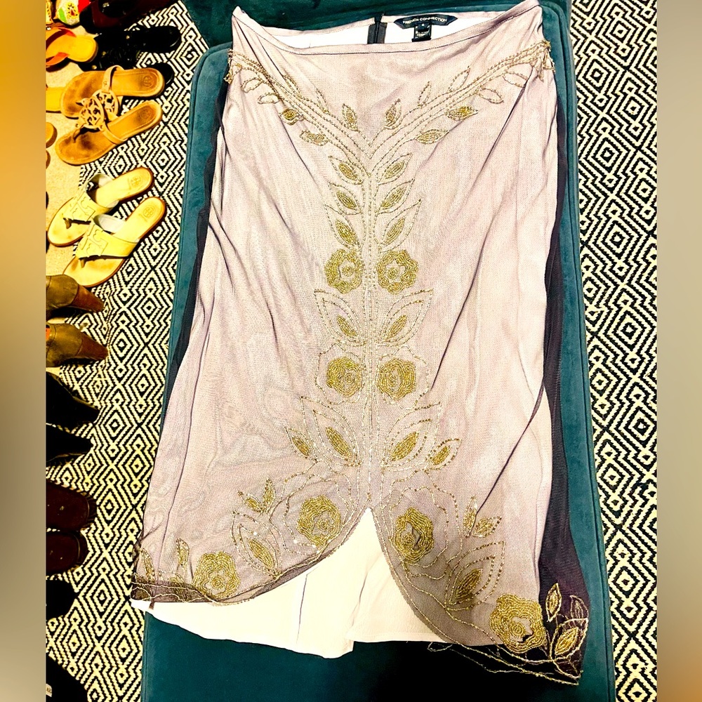 French Connection silver beaded purple high low skirt